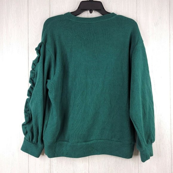 A New Day Green Pullover Crew Neck Womens Ruffle S - Picture 2 of 6